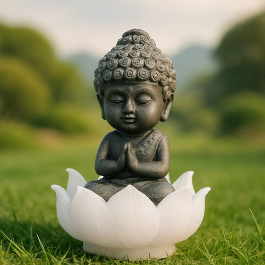 Pyrite Baby Buddha on Lotus Selenite