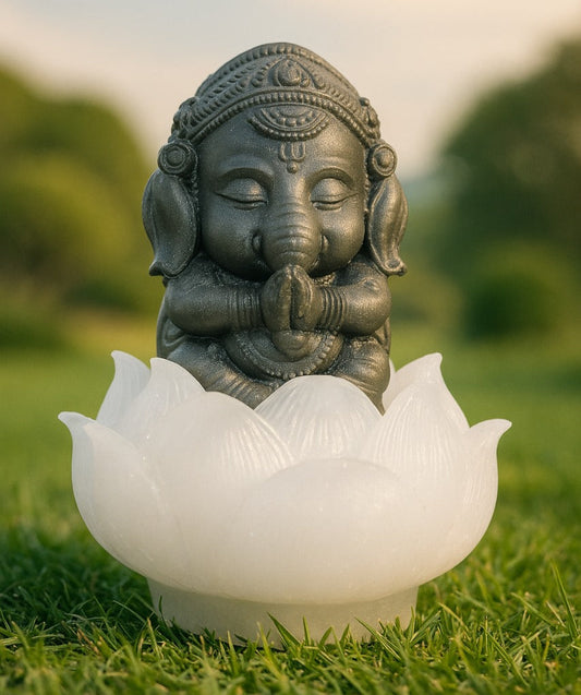 Pyrite Baby Ganesha on Lotus Selenite